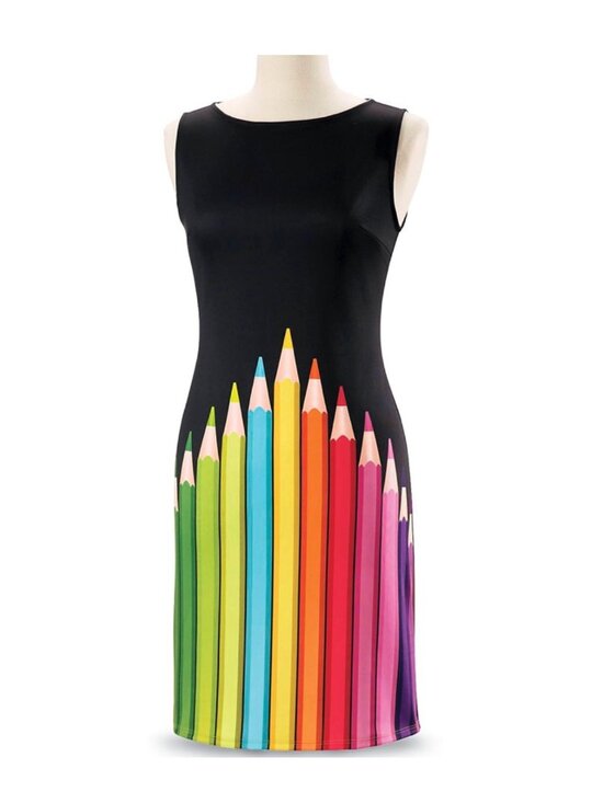 The Pyramid Collection Dresses & Skirts - Pyramid Collection Colored Pencil Rainbow Print Dress Art Teacher Vintage Retro